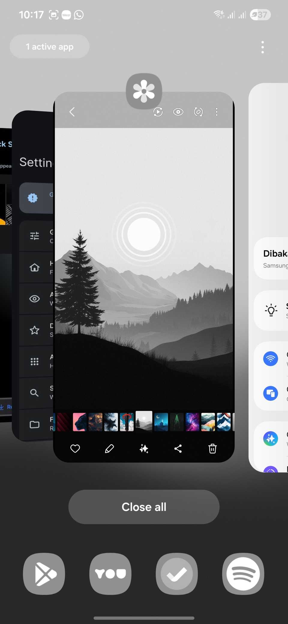 The Recent Apps view on Samsung Galaxy S24 running One UI 8.