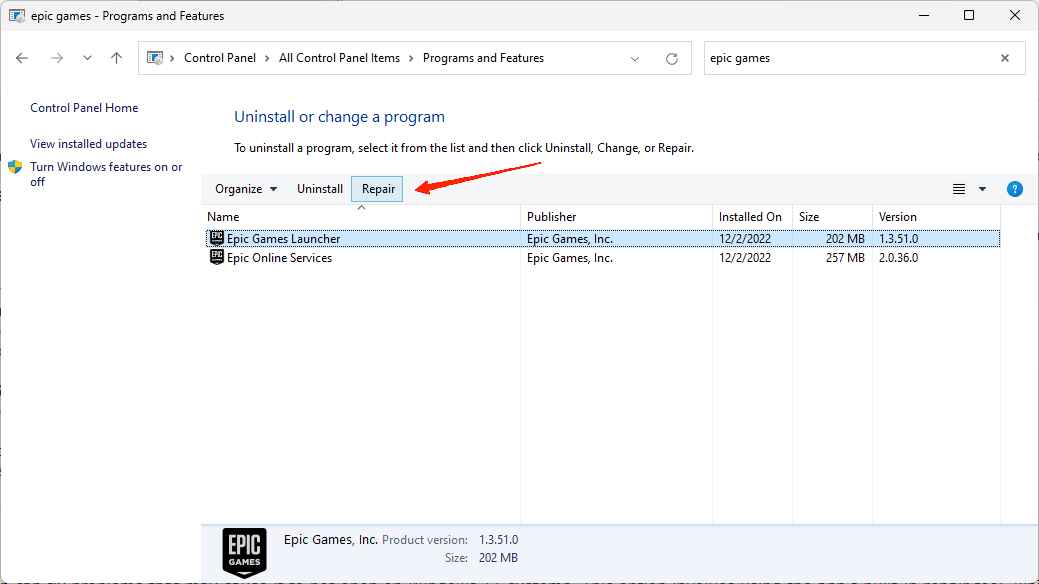 Нажмите на опцию Восстановить и дождитесь завершения