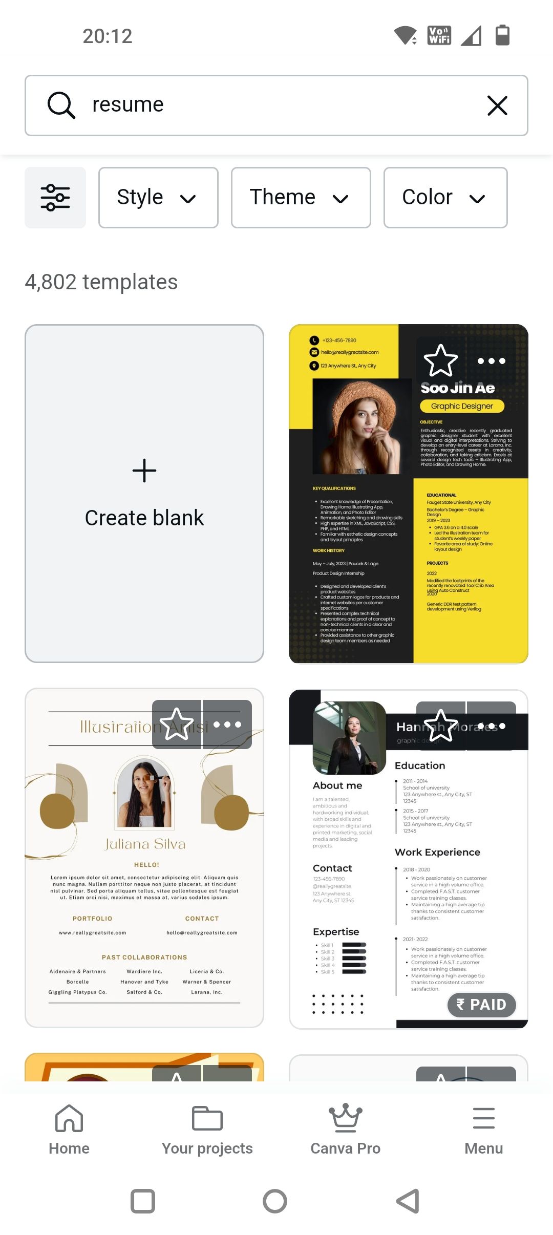 Примеры шаблонов резюме в Canva