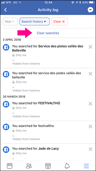 кнопка Очистить поисковые запросы в iOS