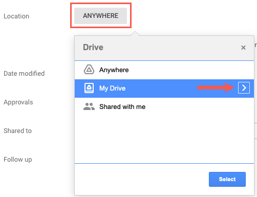 Раздел «Мой диск» в выпадающем меню «Везде»