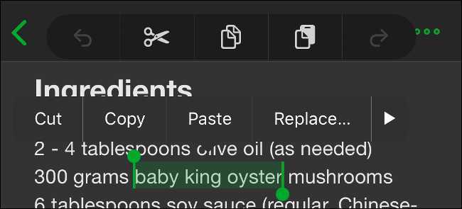 Показ панели форматирования в iOS 13 при удерживании тремя пальцами