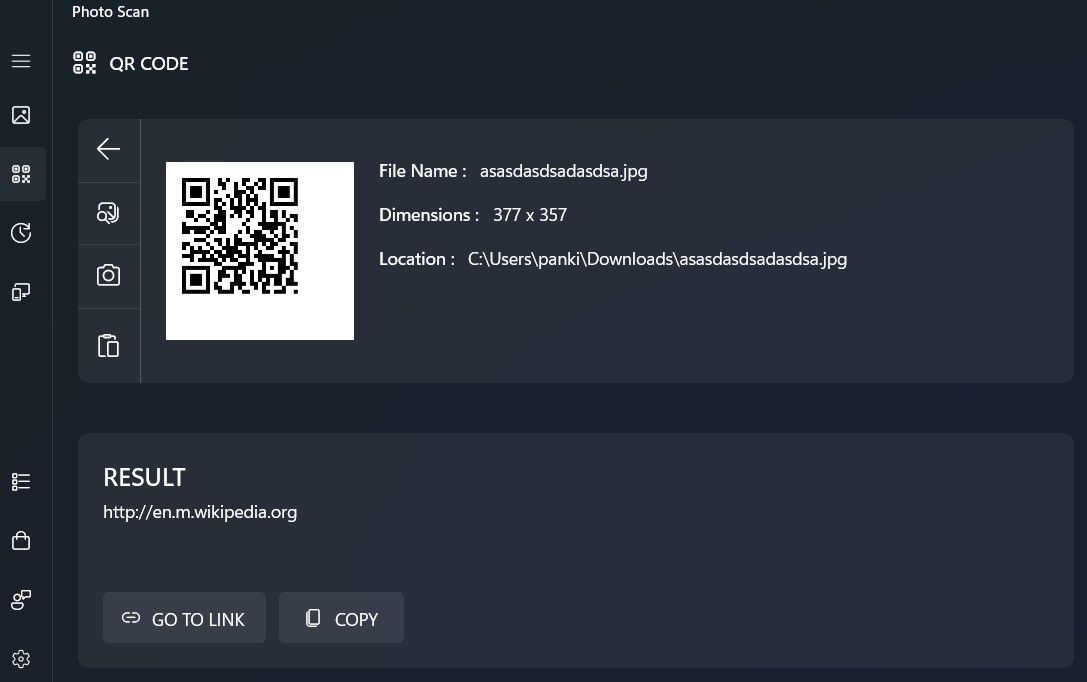 Сканирование QR‑кода в приложении Photo Scan на Windows