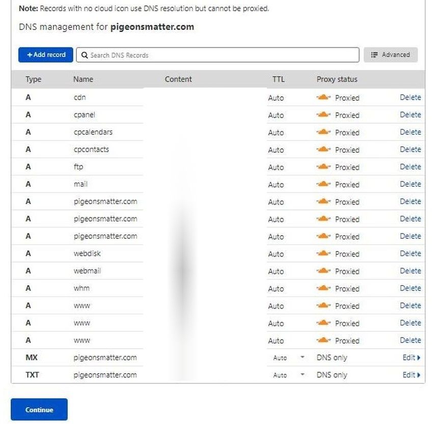 DNS-записи сайта в Cloudflare
