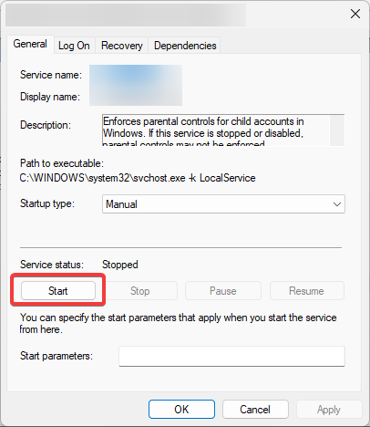 Кнопка запуска службы PanGPS