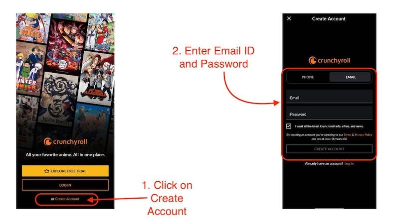 Экран создания аккаунта на смартфоне
