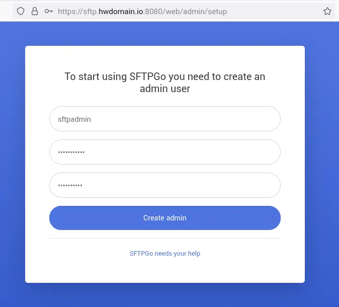 Создание администратора sFTPGo