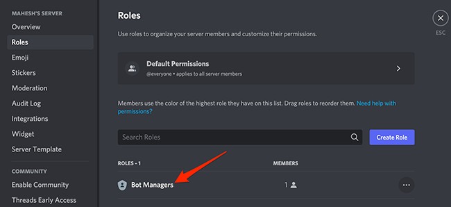 Включите право Управление сервером для роли