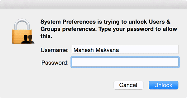 Диалог ввода пароля для разблокировки настроек