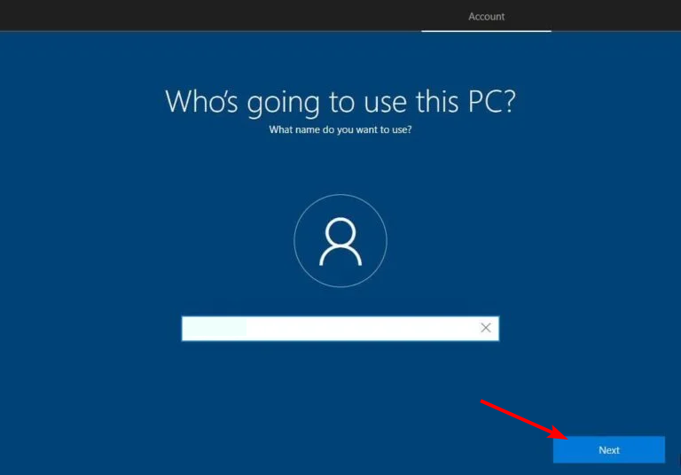 Страница 'Who’s going to use this PC' — создание локальной учётной записи