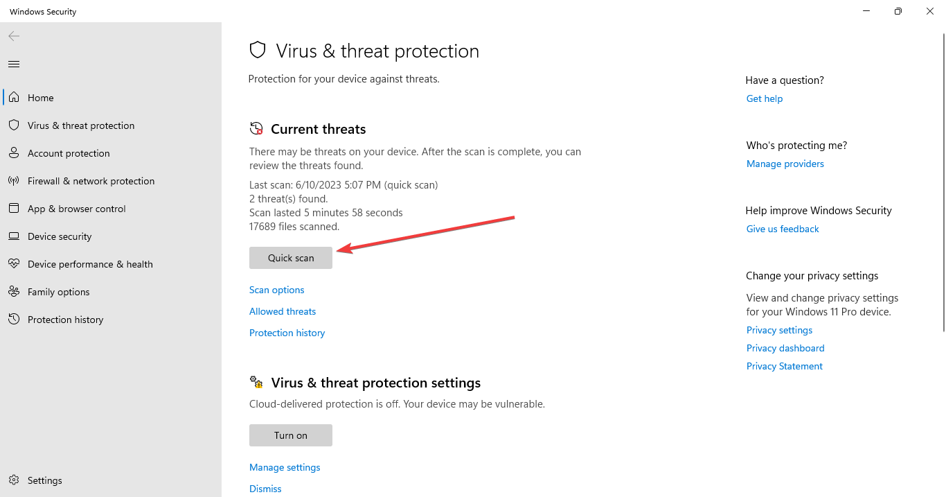Запуск Быстрой проверки в Защитнике Windows