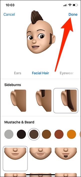 Завершение создания Memoji — кнопка Готово