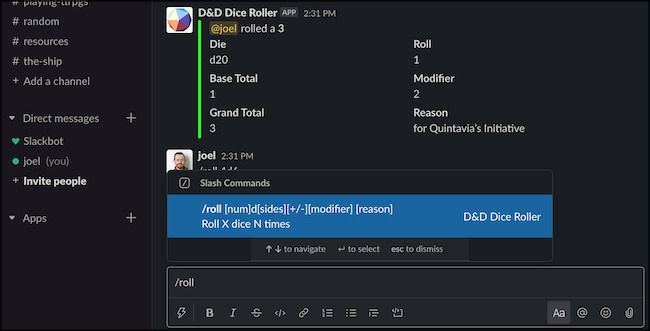 Rolling Dice in Slack