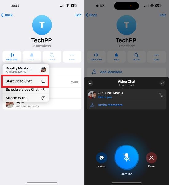 Запуск видео‑чата и приглашения участников в Telegram
