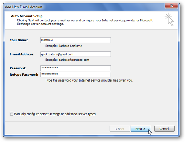 Настройка учётной записи