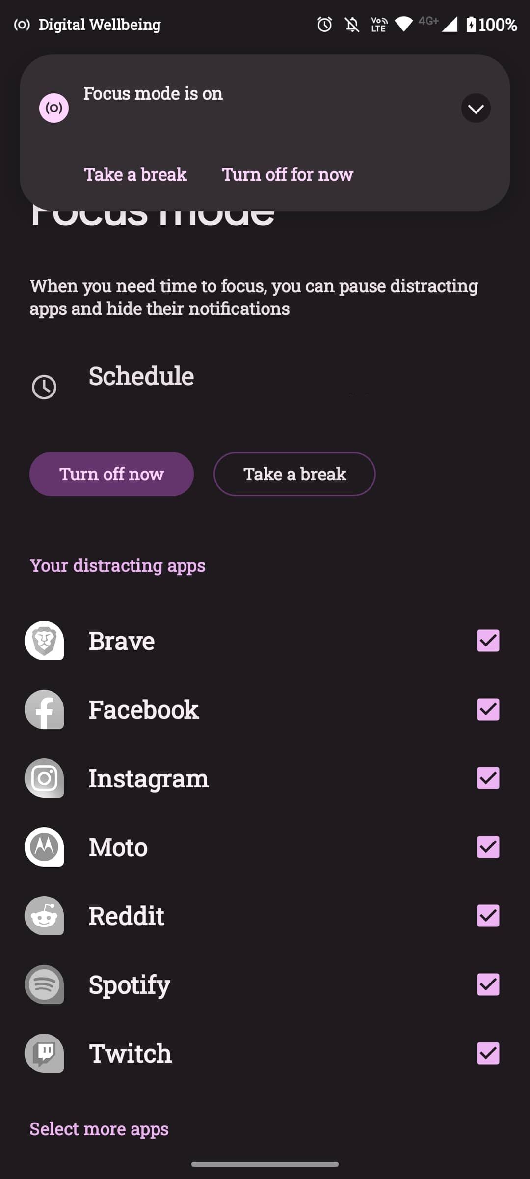 Уведомления и приложения затемнены