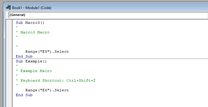 Excel Macro Code Example