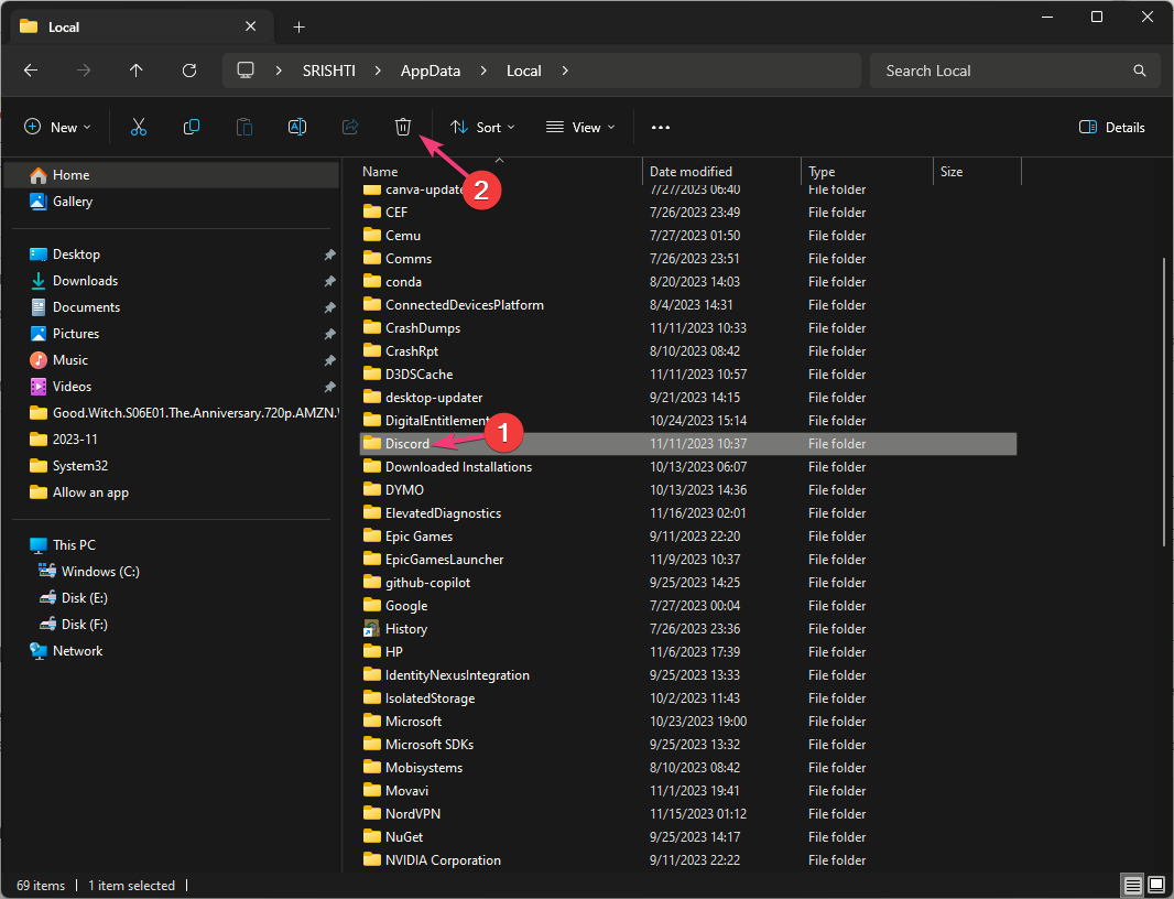 Удаление кеша Discord из Local