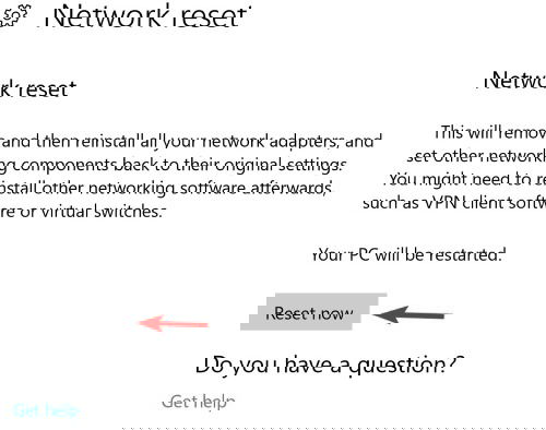 Кнопка 'Сбросить сейчас' на странице сброса сети