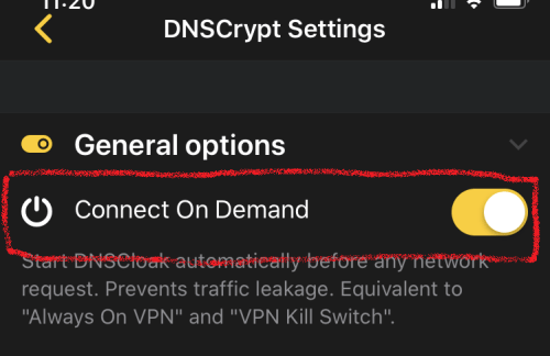 Включение Connect on Demand в DNSCloak