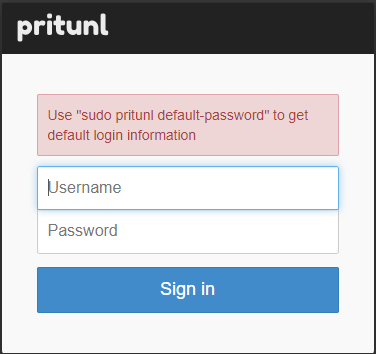 Экран входа Pritunl