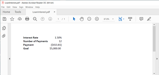 Экспортированный PDF с выбранными ячейками из Excel