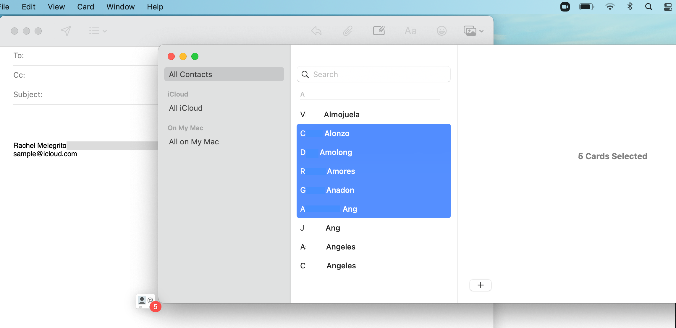 Добавление нескольких vCard в сообщение Mail