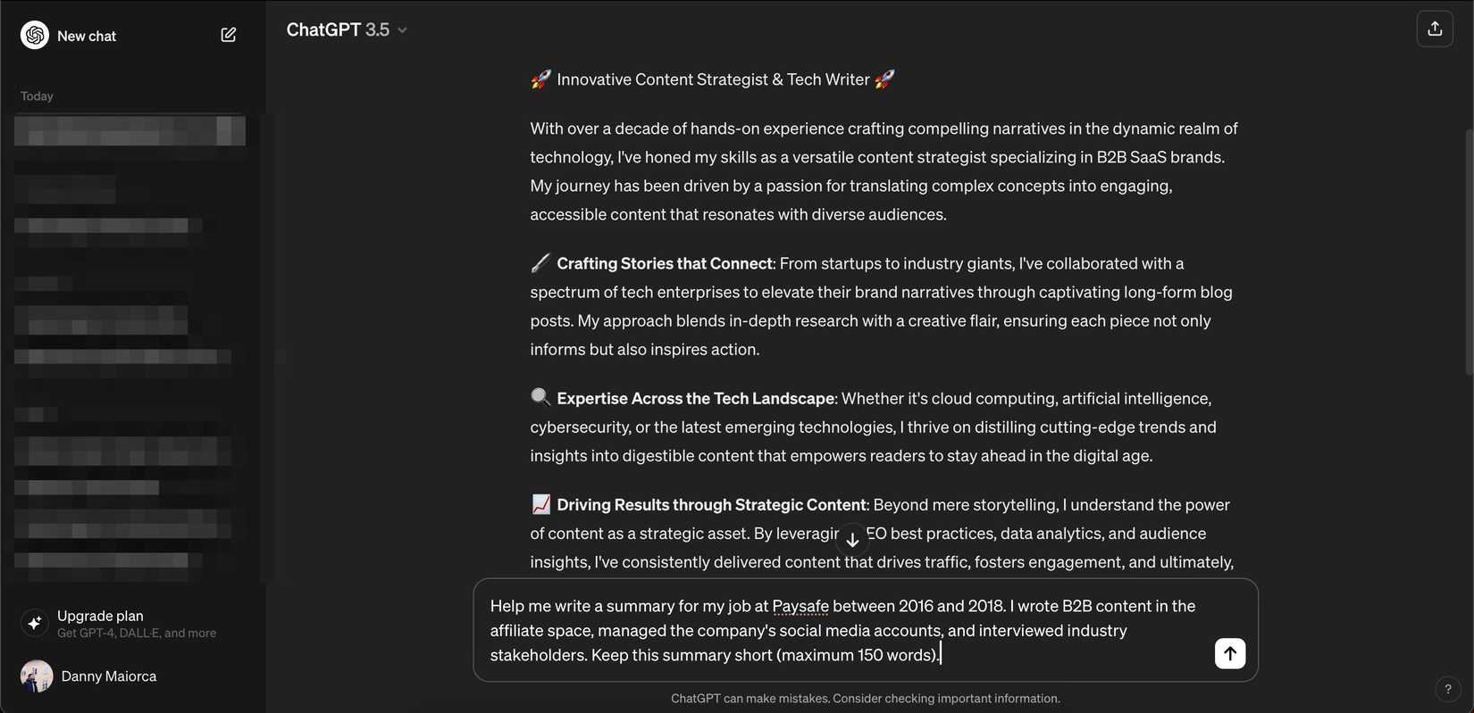 Создание описания работы в ChatGPT