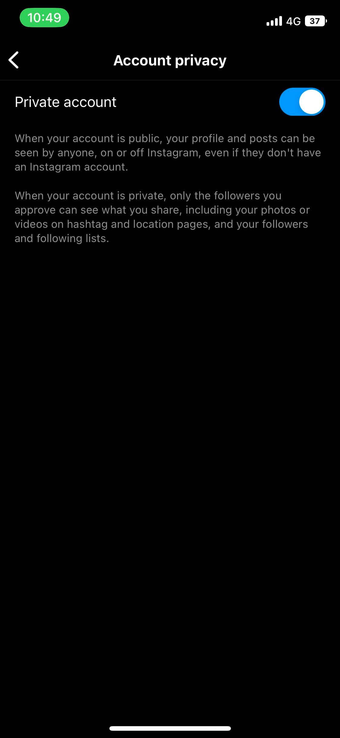 переключение аккаунта Instagram на приватный