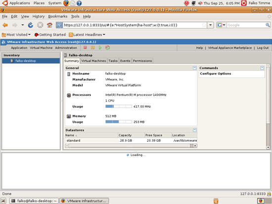 Интерфейс управления VMware Server в браузере