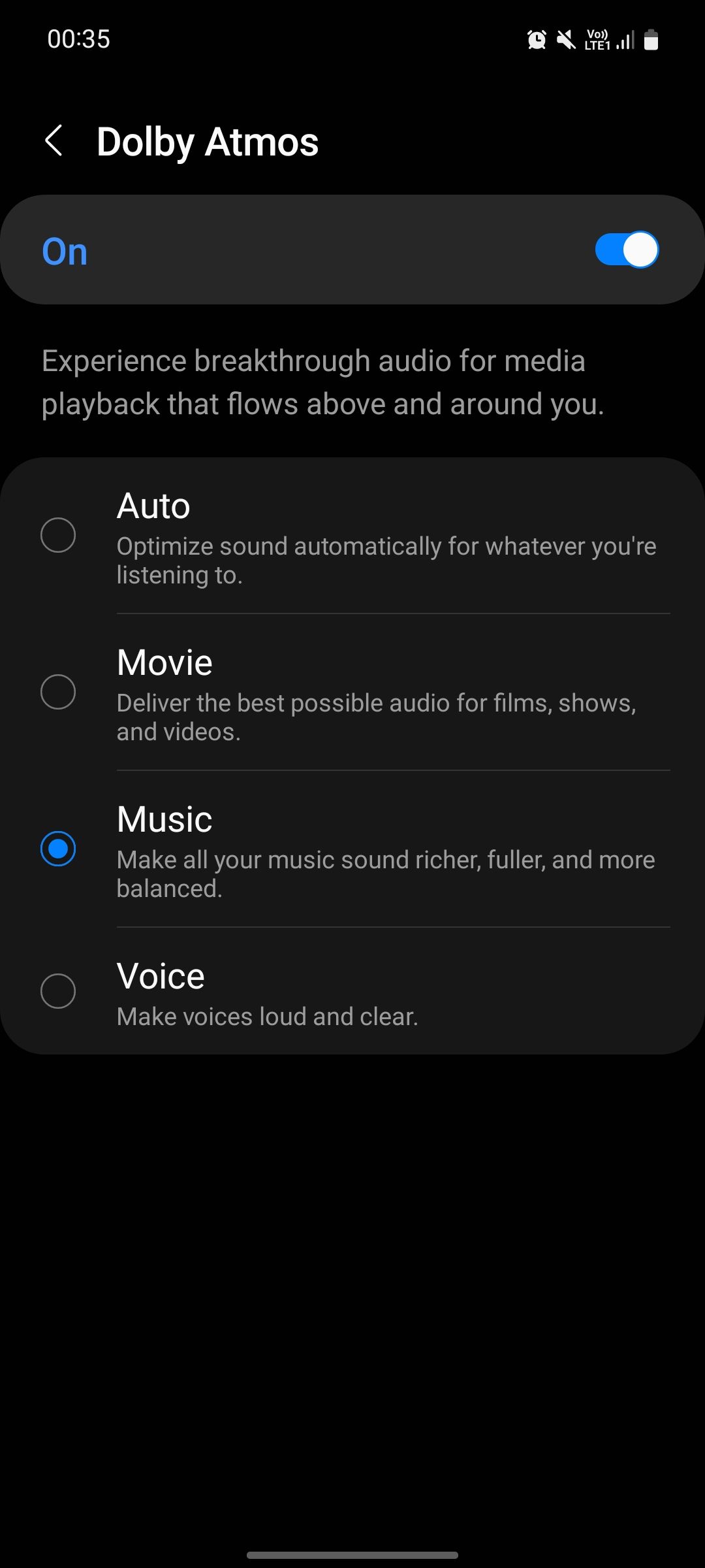 Предустановки Dolby Atmos: Музыка, Кино, Голос