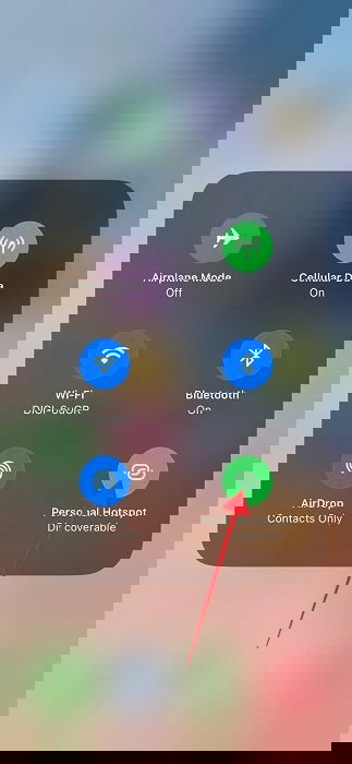Отключение личной точки доступа через Пункт управления iOS