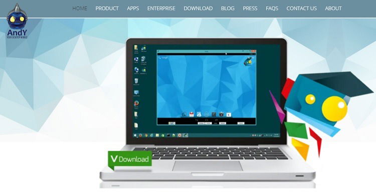 Логотип Andy и демонстрация синхронизации телефона с Mac