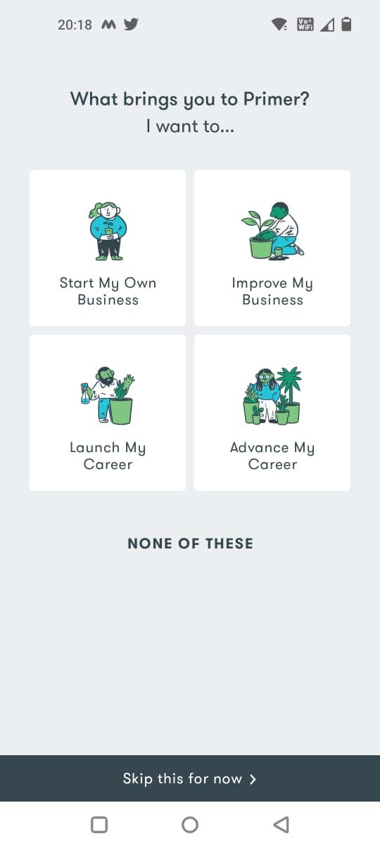 Экран регистрации в приложении Google Primer