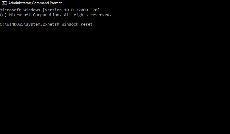 Ejecutando netsh Winsock reset