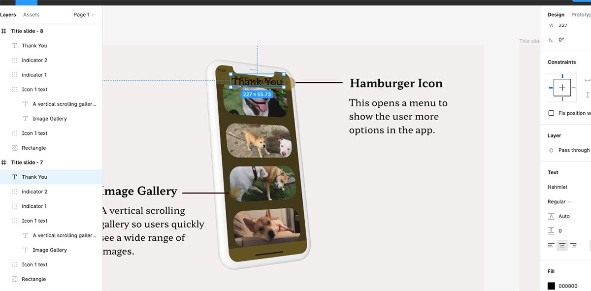 Figma с макетом и маленькой надписью 'thank you' сверху.
