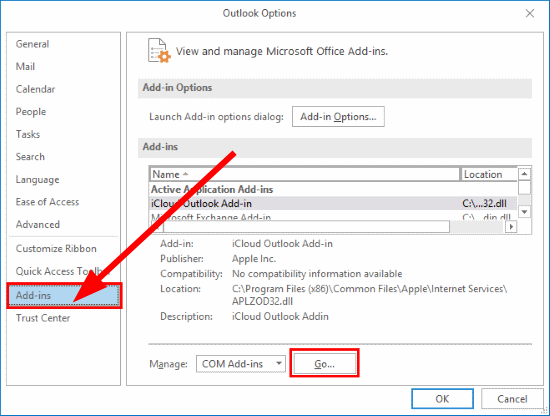 Снимок экрана: Надстройки Office — отключение Copilot