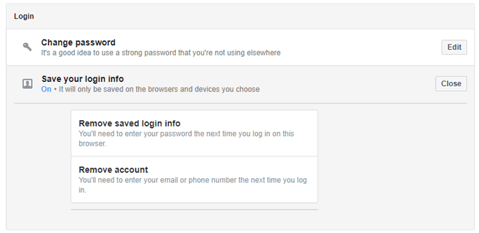Удаление учётных данных Facebook на самом сайте