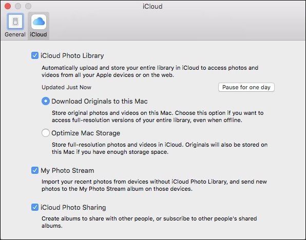 Настройки Photos: iCloud Photo Library отмечена