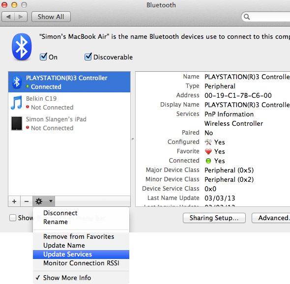 Меню Bluetooth и настройки устройства