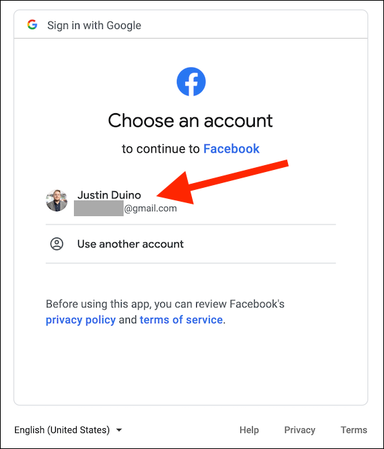 Выберите аккаунт Google; при необходимости выполните повторный вход