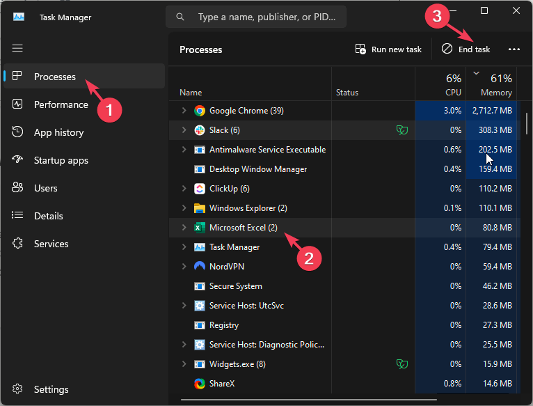 Детали: Завершить задачу Excel