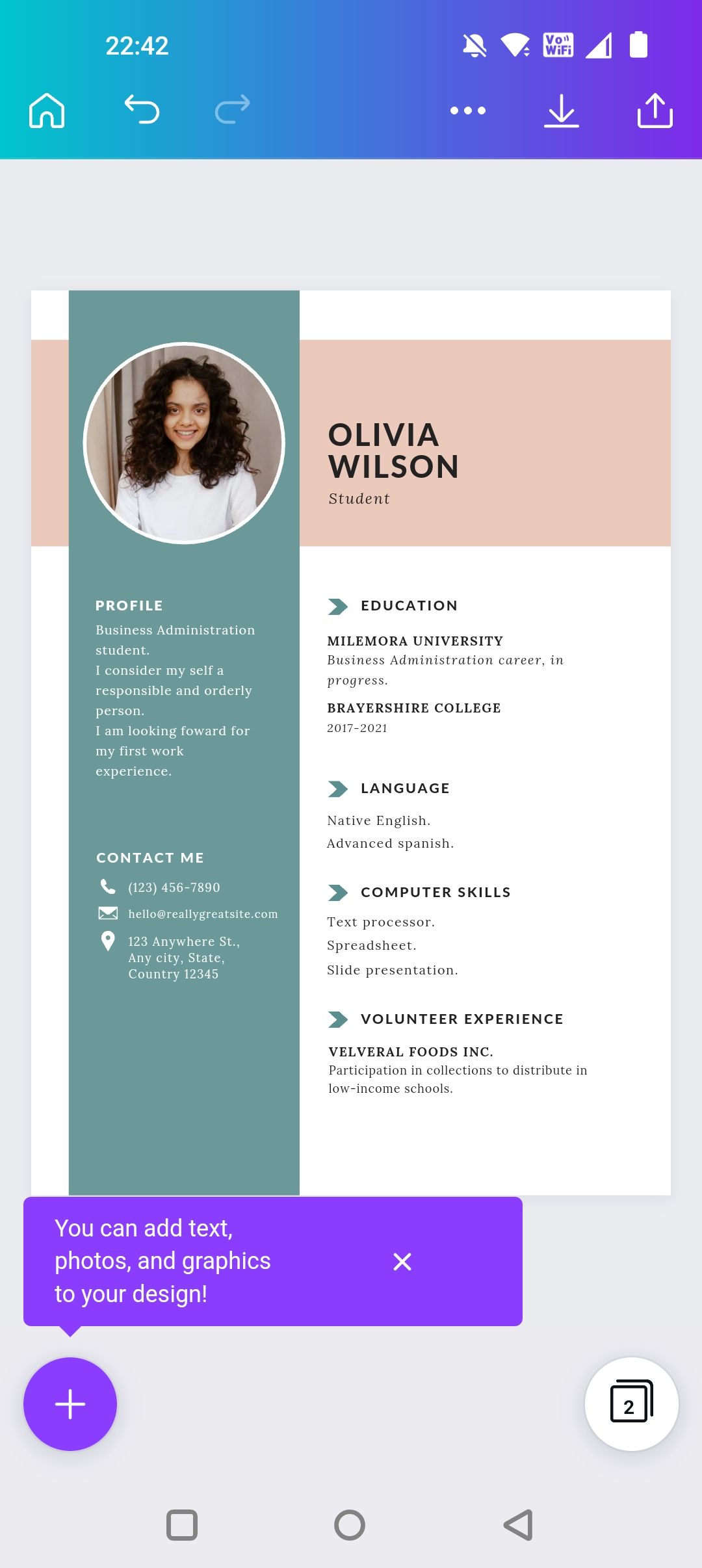 Редактирование шаблона резюме в Canva