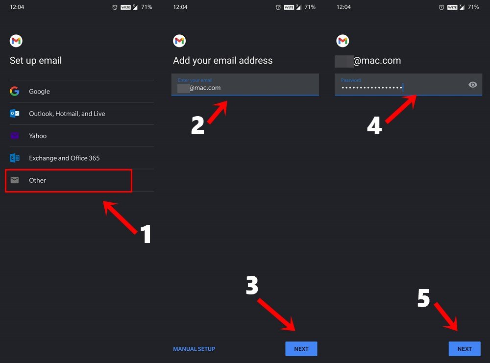 Указание данных почты iCloud в Android