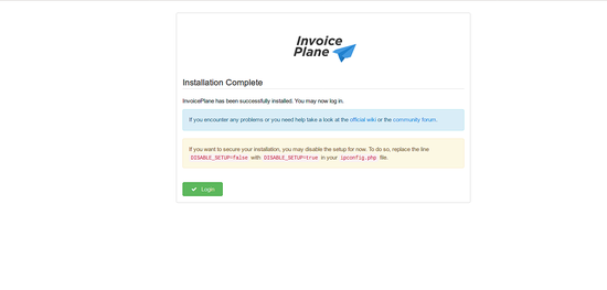 Установка InvoicePlane завершена