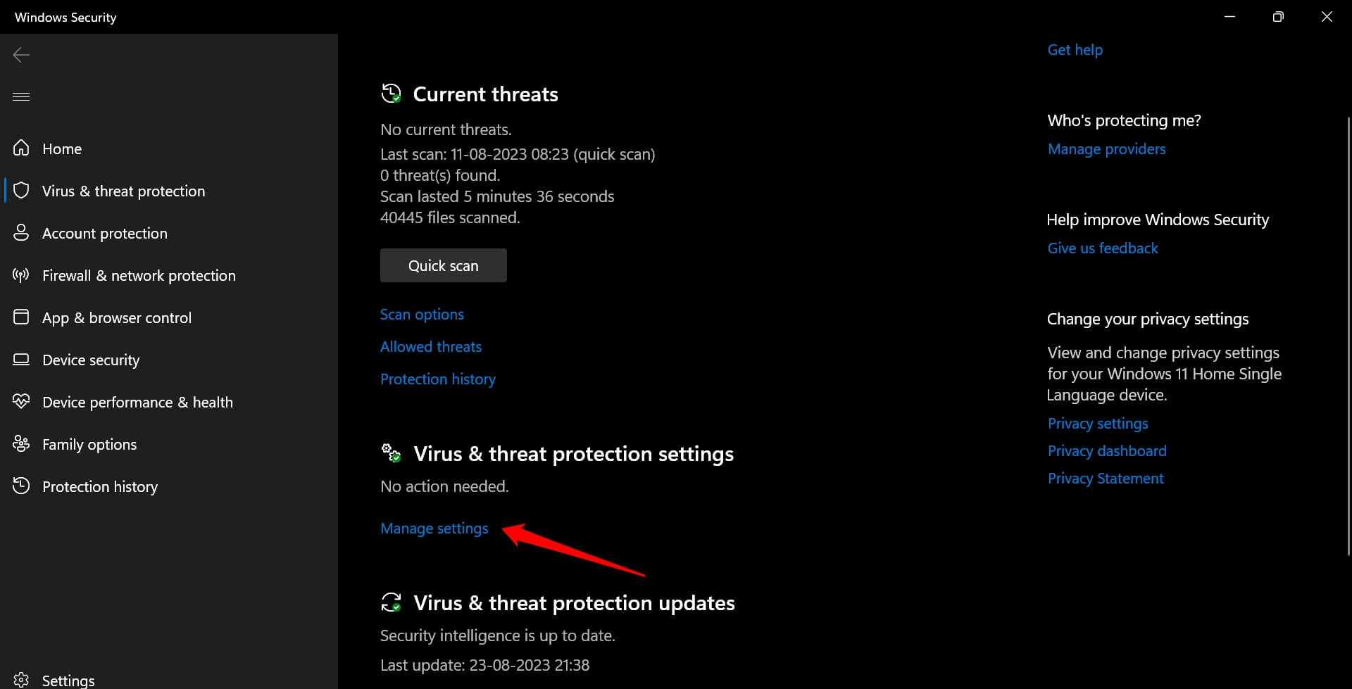 Administrar configuración del antivirus