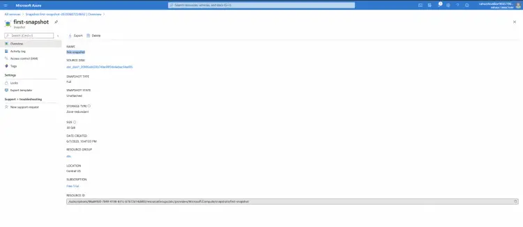 Детали созданного снимка диска