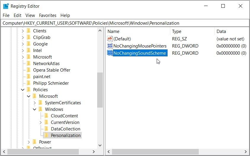 Использование Редактора реестра для отключения звуковой схемы