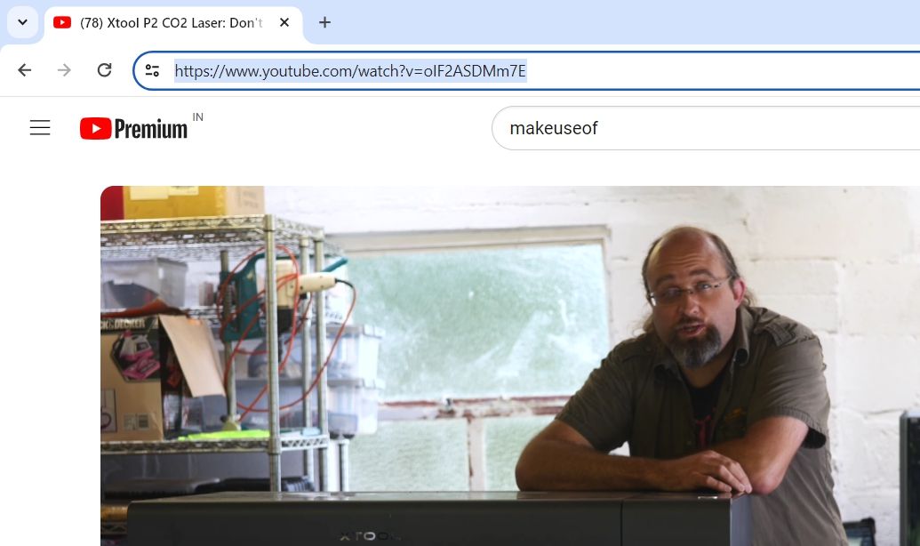 URL видео в адресной строке YouTube