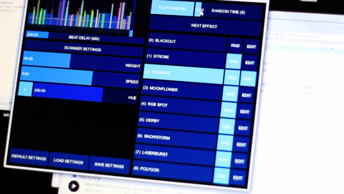 настройки MusicBeam с панелью эффектов